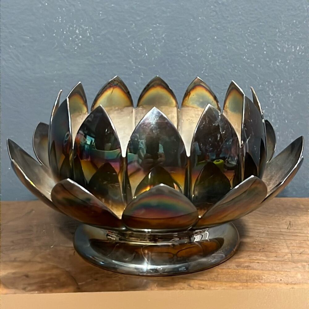 Vintage Reed & Barton 3002 silver plated lotus dish antique needs polishing 2